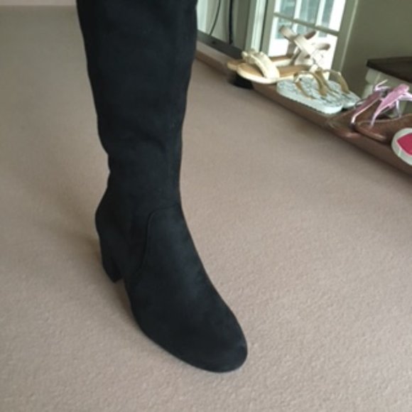 GIANNI BINI Trillia Suede Like Over-the-Knee Block Heel Boots, New, Black 6 - Picture 7 of 14
